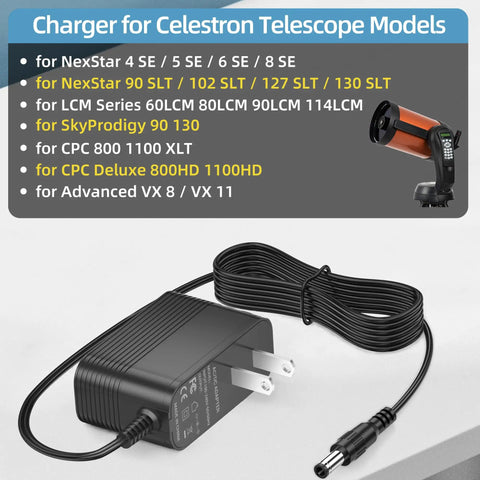 12V Charger For NexStar SE And SLT Telescopes Power Cord Adapter That Just Works With 4SE 5SE 6SE 8SE 90SLT shown with cord
