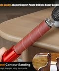 Top Shelf Spindle Sander Adapter Kit With Cushioned Rubber Sanding Drum Sleeve in use on a wooden surface.