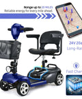 Folding Mobility Scooter for Adults With 300W Motor and 20Ah Battery, All Day Cruising Up To 20 Miles Per Charge, 285 Lbs Weight Capacity, Electromagnetic Brake, Flat Fold Portable Design in Blue, side view.