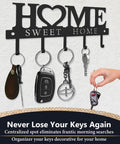 Wall Mounted Key Holder With Hooks Organizer Rack For Entryway Front Door Kitchen Hallway Garage And Mudroom Durable Black Iron Decor Stylish And Practical For Quick Key Drop And Everyday Use