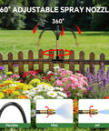 360 adjustable spray nozzle in garden with flowers, part of No-Fuss Drip Irrigation System For Garden With 38 Adjustable Copper Nozzles And Emitters, Automatic Outdoor Watering Kit