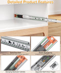 24 Inch Side Mount Soft Close Drawer Slides Full Extension 10 Pairs Solid Steel features close-up of smooth glide and hydraulic cylinder.