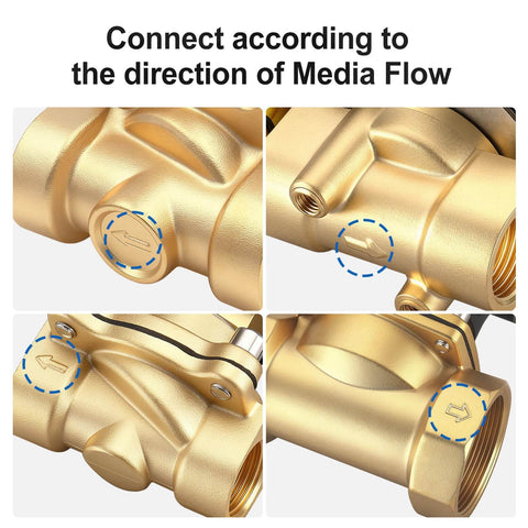 1 Inch Normally Open 2 Way Brass Electric Solenoid Valve For Water And Air, Direct Acting Wet Armature, 110V AC, port close-up