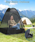 Person inside One Person Pop Up Mosquito Net Tent With Mesh Shelter, Instant No Fuss One Second Setup, Single Person Camping Shelter