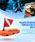 Durable Nylon Torpedo Float For Scuba Diving And Spearfishing With Orange Dive Flag Included 16 By 8 Inches 420D Outer Cover And PVC Bladder 7.5 By 7.5 Inches Flag Size Great For Gear Recovery And Buoy Line
