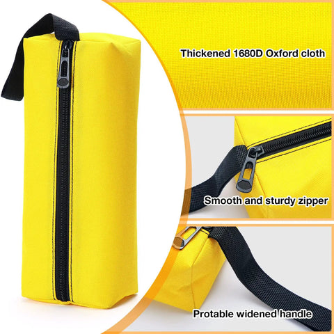 9 Pack Small Tool Pouches Set Canvas Zipper Tool Bags Waterproof And Wear Resistant Multipurpose Handy Hand Pouches for Home Garage Or Workshop 9.8 By 3.3 By 2.7 Inch, yellow pouch with zipper and handle shown