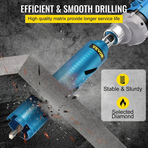 Diamond Dry Core Drill Bit Kit With Pilot Bit cutting through concrete, showcasing efficient and smooth drilling.