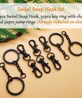 Chill Out With This Badass 150 Piece Black Swivel Snap Hook And Key Chain Kit featuring various black hooks and rings.