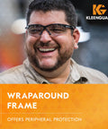 Nemesis Indoor Outdoor Safety Glasses With Black Frame, V30 Lenses worn by man, showcasing wraparound frame offering protection