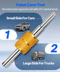 AC R134a Quick Connect Adapter Kit focus on valve core tool for cars and trucks, highlighting different sizes.
