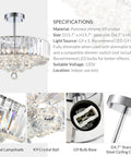 Raindrop Crystal Chandelier With Five Lights, round pendant ceiling light in polished chrome, features K9 crystal and downrod fixture