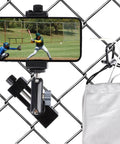 Fence Mount For Cell Phones And Action Cameras On Chain Link Fence Attaches To Baseball Softball Tennis Fences For iPhone GoPro Insta360 Mevo Start Recording Clip Holder With Strong Knob Fixation For Stable Secure Shots During Rugged Play.