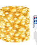 Twinkle Lights With Remote Control 8 Modes And Timer 66 Feet Of 200 LED USB Powered Copper String Lights Waterproof For Bedroom Decor Cozy Vibe Girl Room Garden Party Christmas, coiled lights with remote and USB plug.