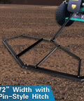 Tow Behind Drag Harrow With Pin Style Hitch 72 Inch Width Driveway Grader for ATVs UTVs Garden Tractors on dirt field
