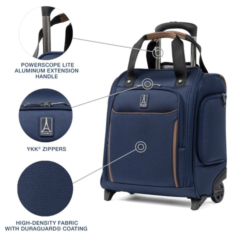 Underseat Carry-On Softside Luggage Road-Ready With Removable Personal Organizer, water-resistant pocket, 17-inch size