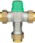 Aqua-Gard Thermostatic Mixing Valve Three Quarter Inch with green cap, ZW1070XL model, brass connections, low lead certified.