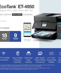 EcoTank ET-4950 Wireless All-In-One Printer With Refillable Ink Tanks, Great For Home Office, Crisp 4800 X 1200 DPI, Fast 18 PPM