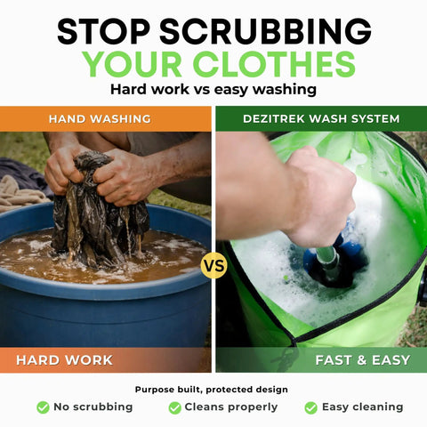 Comparison of hand washing vs. Off Grid Portable Washing Machine For Camping And RVs High Capacity Manual Clothes Washer With Plunger