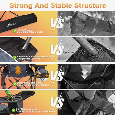 Comparison of Oversized Camping Chair Set 2 Pack Heavy Duty Folding Chairs with padded armrests and cup holder features