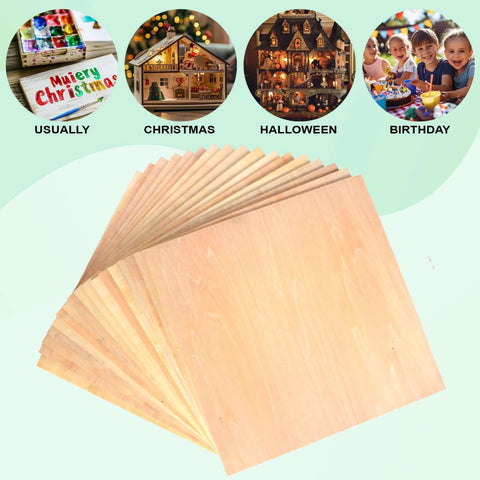 Fanned stack of 40 basswood sheets, 12x12 inches, 3mm thick, unfinished wood for crafts
