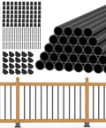 30 Pack 32 Inch Black Aluminum Deck Balusters Heavy Duty Railing Spindles For Porch with installation tools and accessories.