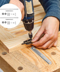 Person using Premium 2-Piece Heavy Duty Manual Rebar Bender Metal Wire Forming Tool on wooden surface for precise steel rod bending.