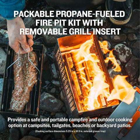 Deluxe Portable Propane Fire Pit With Removable Grill Insert for Safe Outdoor Cooking at Campsites, Tailgates, and Beaches