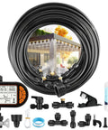 Outdoor Misting Cooling System Kit With Timer For Patio And Backyard, 100 ft misting line, 30 brass nozzles, water filter, accessories.