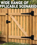 Four Piece 16 Inch Heavy Duty T Hinges Rust Resistant Wrought Iron Shed Barn Gate Door Hardware on wooden gate.