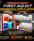 2-Shelf OSHA Compliant First Aid Kit Cabinet For 50 People ANSI Class A Emergency Cabinet open showing contents