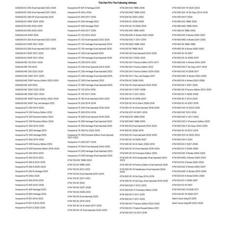 Rear 18 Inch Motorcycle Spoke Kit compatibility list for various models and years, including GASGAS and KTM.
