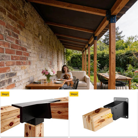 30 Degree 4 Way Pergola Bracket With Wall Mount Post Base For 4x4 Lumber 13 Gauge Slant Post Brackets Heavy Duty DIY Woodwork For Patio Pergolas Gazebos And Log Cabins 2 Pack