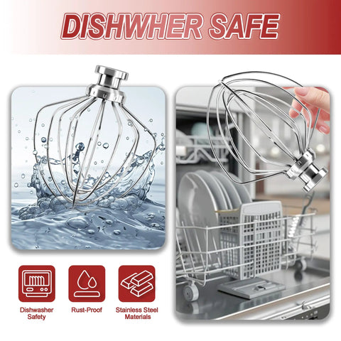Stainless Steel 6 Wire Whip Attachment For KitchenAid Stand Mixer 4.5 Quart Tilt Head Dishwasher Safe Egg Cream Stirrer Flour Cake Balloon Whisk Replacement being washed and held