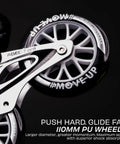 Close-up of Speed Pro Adjustable Inline Skates For Kids Unisex Outdoor with 110mm wheels and aluminum frame showing ABEC 7 bearings.