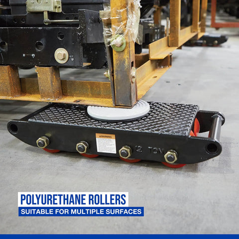 Heavy Duty Machinery Mover Dolly 26,400-Lb Capacity With 8 Rollers Equipment Skates featuring polyurethane rollers on shop floor