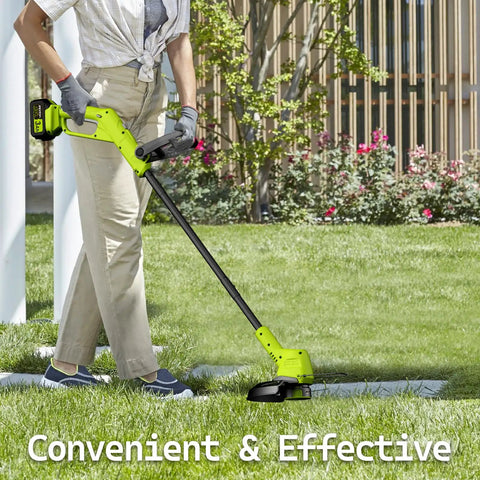 Person using Cordless 21V String Trimmer With Dual 3.0Ah Batteries And Charger, 12 Inch Weed Eater on a lawn