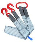 Heavy Duty Two Leg Bridle Web Sling Polyester Lifting Strap With Tough Steel Grab Hooks 6.56 Feet Long showing steel hooks and durable polyester.