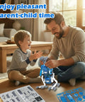 Father and child building a robot using Solar Powered 25-In-1 Robot Kit For Kids Aged 8 To 12, STEM educational toy