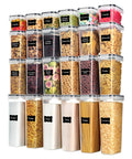 Stackable Airtight Food Storage Containers with Lids, 24-Piece Plastic Canister Set, Black Kitchen Pantry Organization