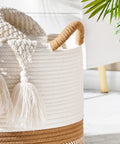 Large Cotton Rope Blanket Basket For Nursery And Living Room Storage Woven Laundry Hamper And Toy Chest 20 By 13 Inches