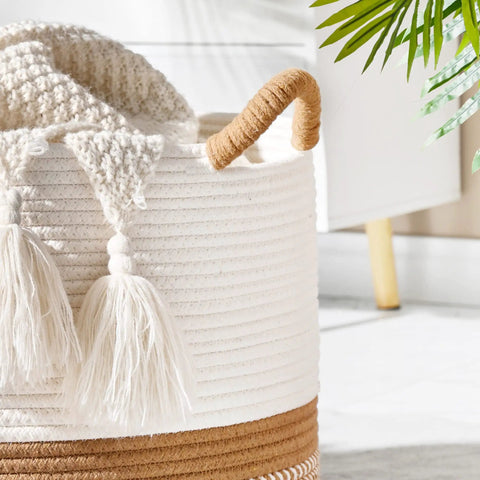 Large Cotton Rope Blanket Basket For Nursery And Living Room Storage Woven Laundry Hamper And Toy Chest 20 By 13 Inches