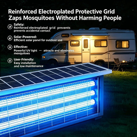 Solar Powered Beast Bug Zapper Outdoor Cordless Mosquito Trap With USB Recharge Waterproof near RV at night