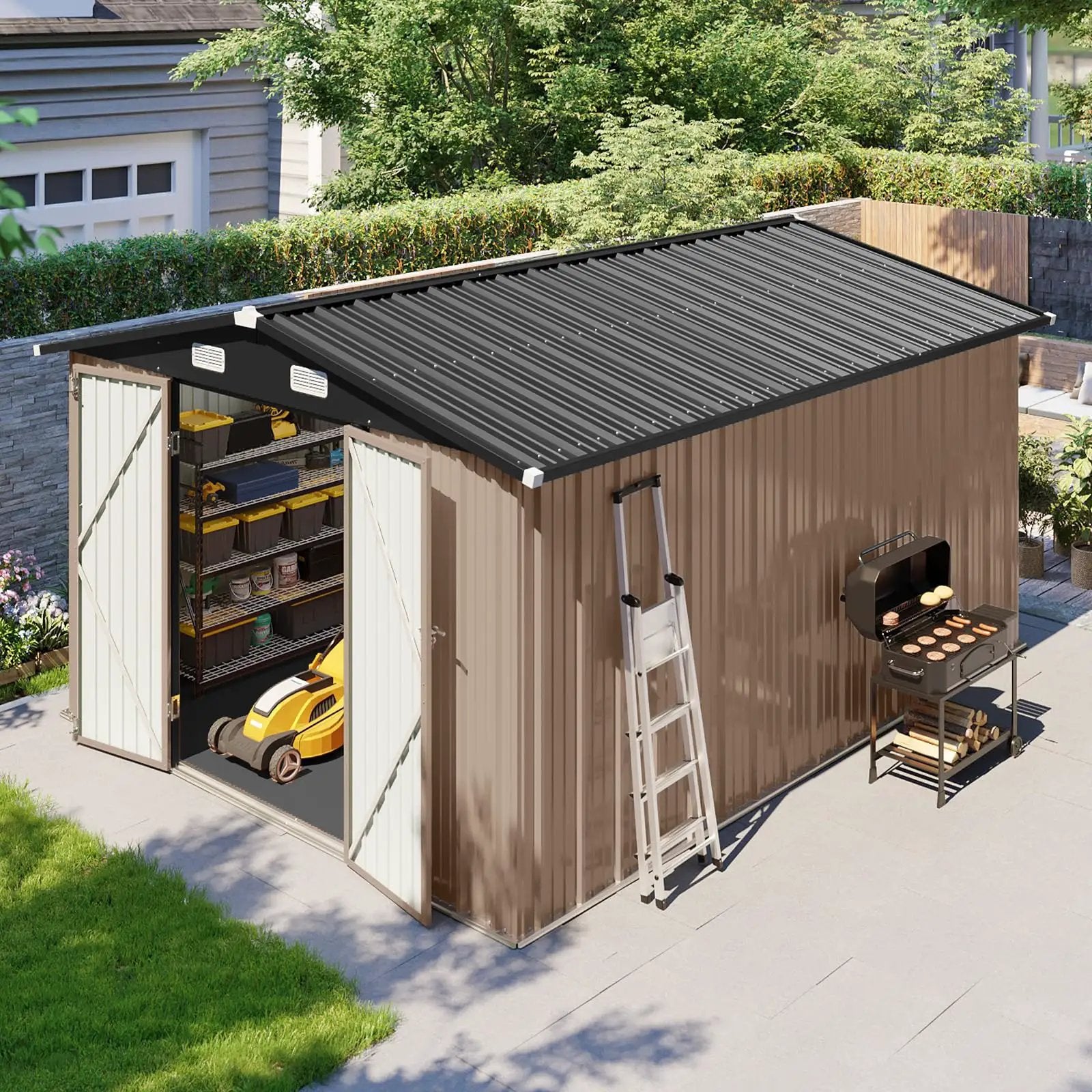 Beefy 10x12 Ft Metal Shed w/ Floor & Lockable Doors ✓