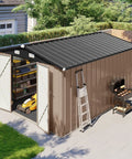 Beefy 10x12 Ft Outdoor Metal Shed With Floor And Lockable Double Doors Heavy Duty Galvanized Steel Storage for bikes and tools