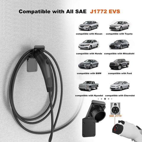 Heavy Duty Wall Mount Charger Holder For SAE J1772 EV Chargers With Universal J1772 Plug Organizer Fits All Chargers