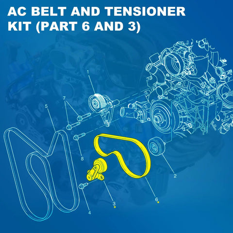 Diagram of Beefy AC Belt Tensioner Kit For GM Trucks And SUVs With V8 Engines 4.8L 5.3L 6.0L 6.2L Fits Silverado