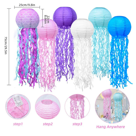 Jellyfish Paper Lanterns 6 Pack Hanging Lit Colorful Lanterns For Mermaid Unicorn Theme Classroom Decor Under The Sea Ocean Birthday Party Decorations For Undersea Parties Classroom Decor And Birthday Celebrations