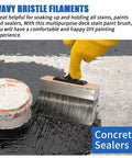 7 Inch Deck Stain Brush Applicator For Wood Fence Brick And Concrete Surfaces being used on concrete with oil stain