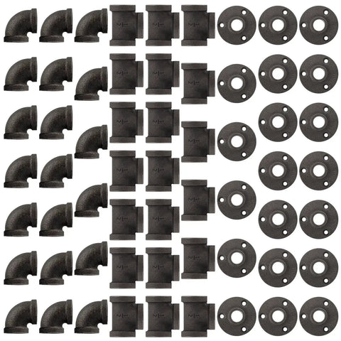 60 Pack One Half Inch Cast Iron Pipe Fittings Set With 20 Elbows 20 Tees And 20 Flanges For One Half Inch Threaded Pipes