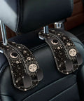 Two Piece Car Seat Headrest Hooks For Purse And Tote Bag Storage Chill Sun Moon Vibe Heavy Duty Metal Hooks with leather finish